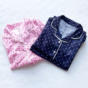 Girls New 2 x Pajamas Set in Navy Polka Dot Pajamas & Pink Floral Pajama Sets